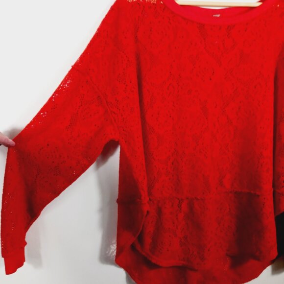 Free People, Red Long Sleeve Top, Open Knit, Oversized, Size MED, Lt. Wt., Soft - Picture 6 of 16